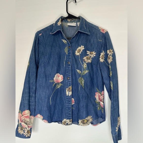 Liz Claiborne Lizwear Jeans Vintage Y2K Denim Floral Button Down - Picture 2 of 10